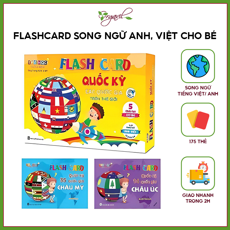 Flashcard Song Ngữ Quốc Kỳ Các Nước Trên Thế Giới Gồm 177 Thẻ Song Ngữ Anh Việt Cho Bé - Orgavil Store