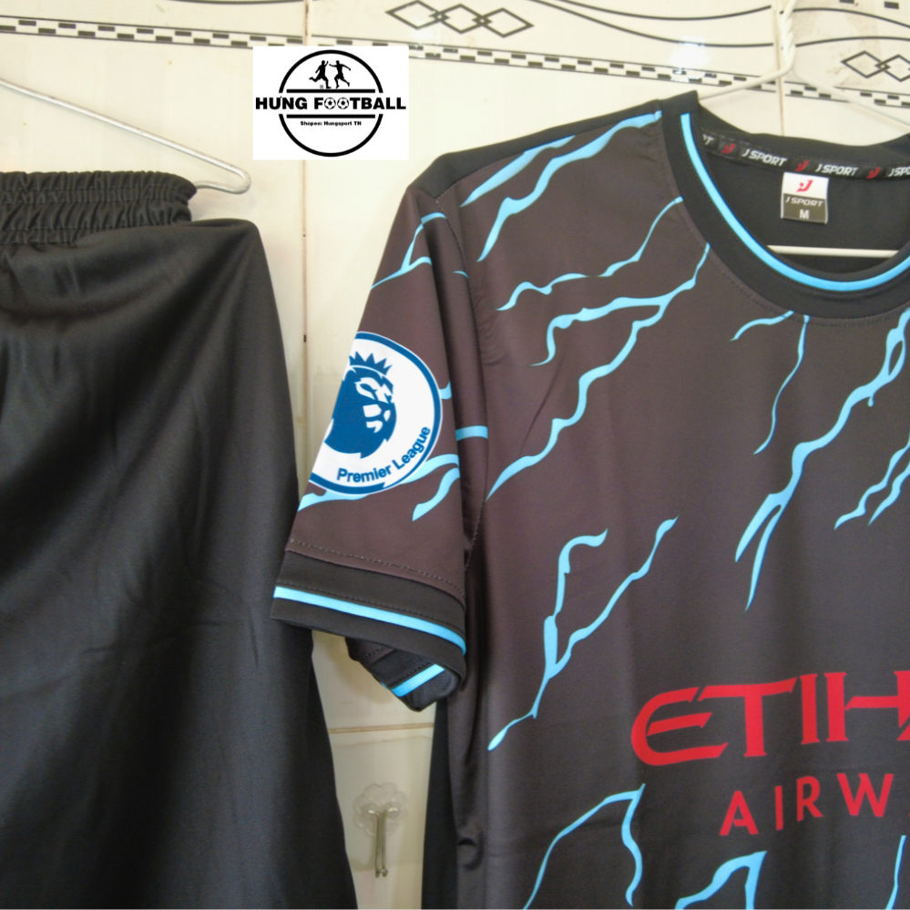 Man City sân khách, quần áo bóng đá in tên số theo yêu cầu, áo bóng đá thun lạnh, MC sân khách, MC sấm sét, HUNGSPORT TN