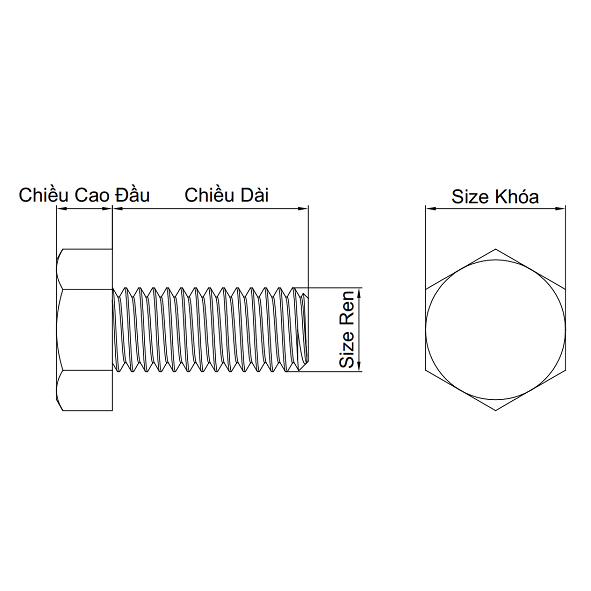 Bulong Đầu Lục Giác Inox 304 DIN931 & DIN 933 Đường Kính M16