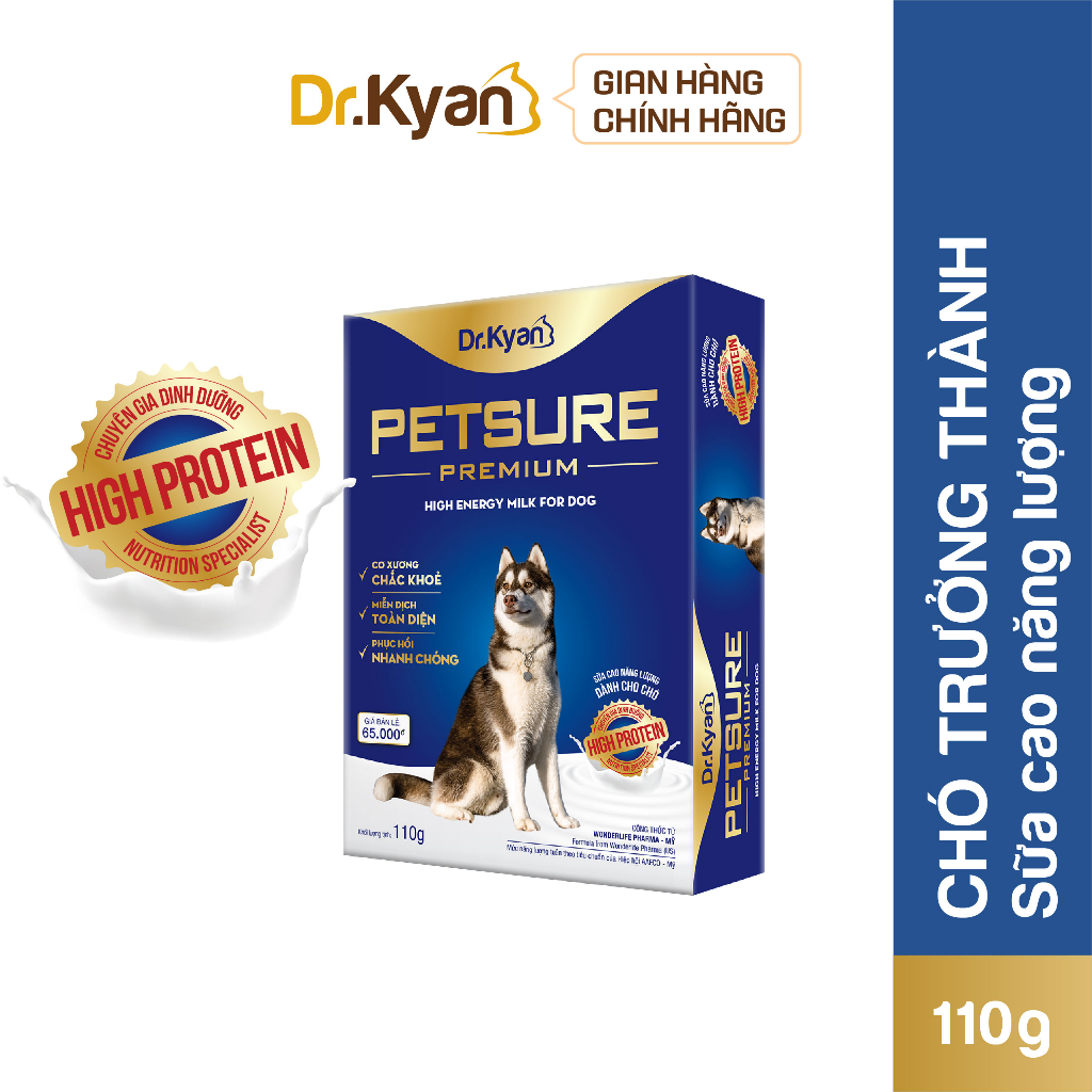 Dr.Kyan - Sữa bột PETSURE - Cao năng lượng cho chó hộp 110g