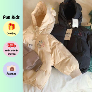 Áo khoác phao mũ tai gấu cho bé trai, bé gái 9-21kg AMĐ03