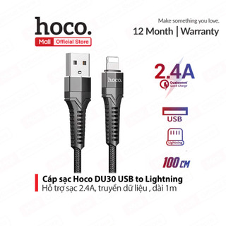 Dây sạc nhanh iPhone Hoco DU30 hỗ trợ sạc 2.4A, truyền dữ liệu dùng cho IP7/8/10/11 dài 1m/2m