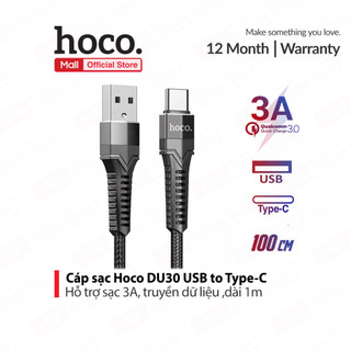 Dây sạc nhanh Usb To Type-C Hoco DU30 hỗ trợ truyền dữ liệu ,sạc 2.4A dùng cho android dài 1m/2m