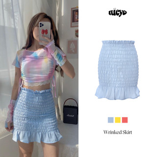 Chân váy nhún ôm body màu xanh/vàng/hồng dành cho nữ Wrinkled Skirt NIEYO MADE