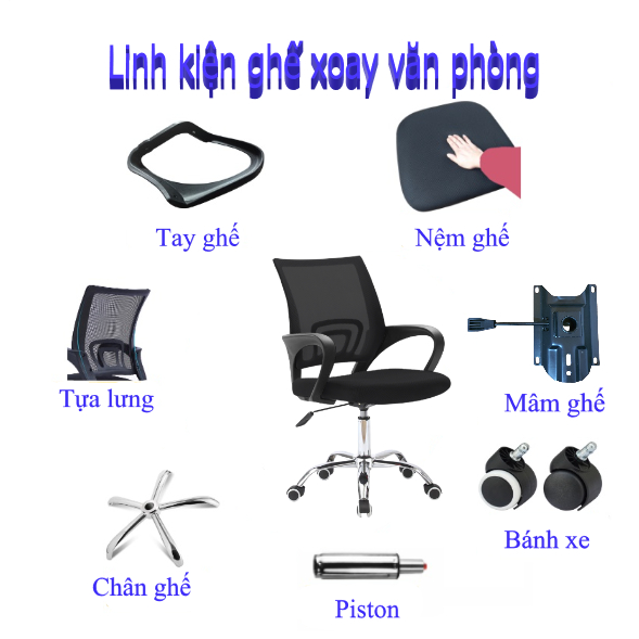 BG (CÓ SẴN) - PHỤ KIỆN GHẾ Ghế lưới làm việc, chân xoay văn phòng 360 độ Mẫu B cao cấp mới 2023