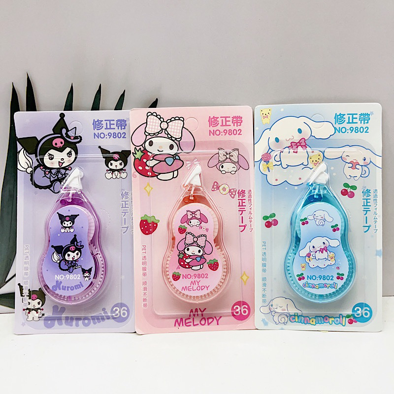 Bút xoá kéo dài 36m hoạt hình Sanrio Kuromi Melody Cinnamoroll dễ thương