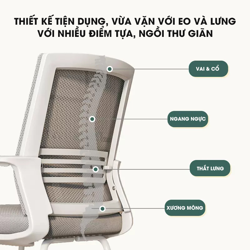 Ghế văn phòng chân quỳ lưng cao, Khung thép siêu bền, lưng lưới thoáng mát Pehouse