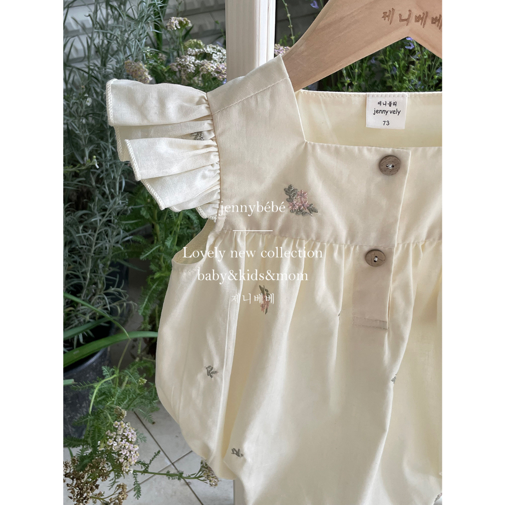 Bodysuit và đầm Jenny bebe kem tay cánh tiên thêu hoa hồng bé gái