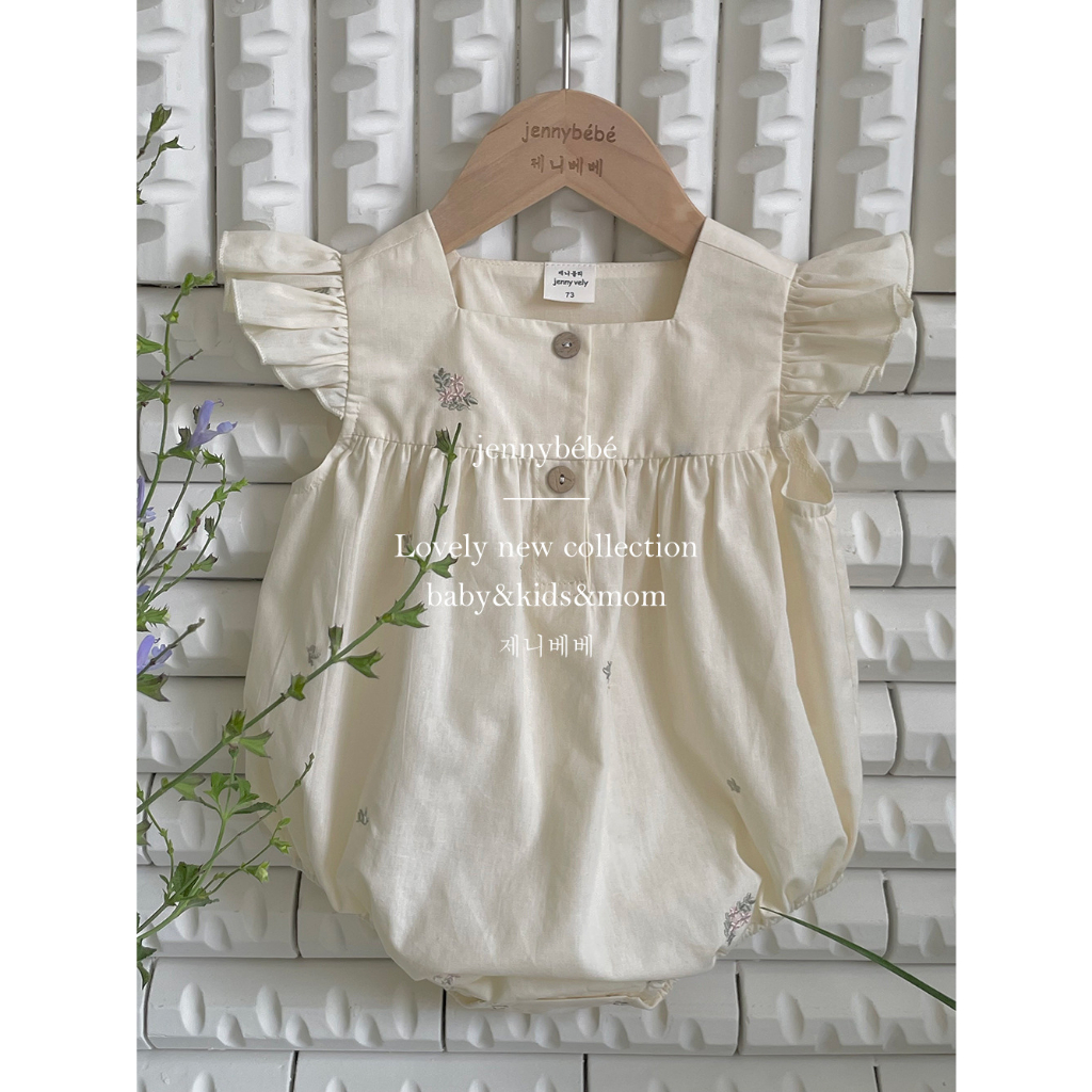 Bodysuit và đầm Jenny bebe kem tay cánh tiên thêu hoa hồng bé gái