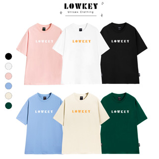 [XẢ KHO] Áo thun trơn form rộng nam nữ cổ tròn in chữ LOWKEY cao cấp K0002 - Vải cotton tay lỡ 5 màu trắng đen hồng xanh