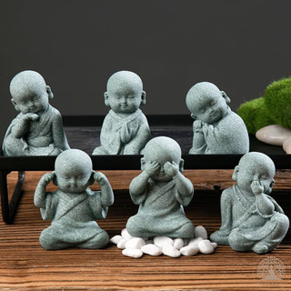 Tượng Đá Sa Thạch, Tượng Chú Tiểu An Nhiên Tam Không, Trang Trí Để Bàn, Sân Vườn, Cây Cảnh, Tiểu Cảnh Bonsai