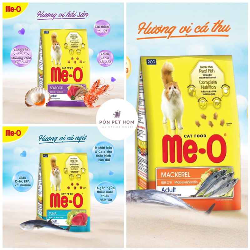 Bao 7kg Me-o Thức ăn viên cho mèo lớn gồm 3 vị Cá ngừ Cá Thu và Hải sản đồ ăn dành cho mèo trên 1 năm tuổi