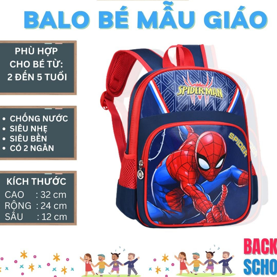 Balo cho bé, Ba lô Mẫu Giáo Nhà Trẻ 1-6 tuổi họa tiết siêu Anh hùng, Công chúa 3D