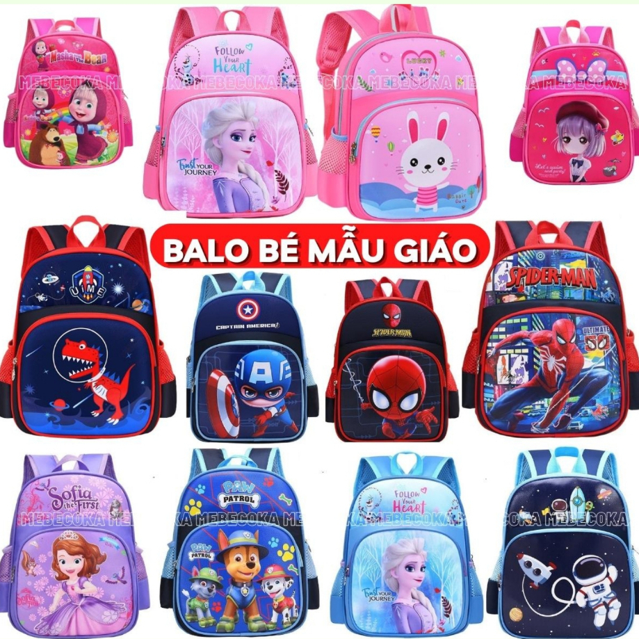 Balo cho bé, Ba lô Mẫu Giáo Nhà Trẻ 1-6 tuổi họa tiết siêu Anh hùng, Công chúa 3D