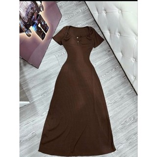 đầm maxi phối nút thun gân mịn đẹp