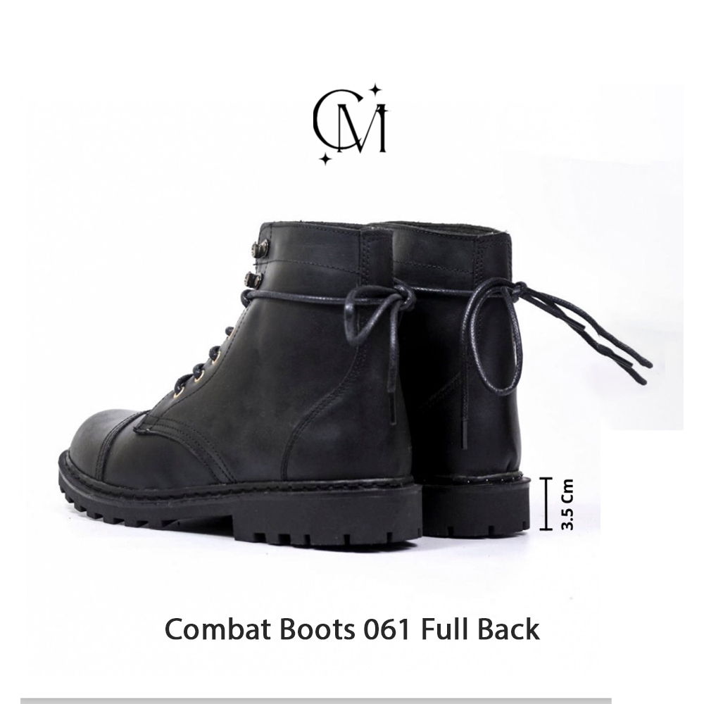 Giày Combat Boots 061 Full Black Đế Cao 3,5cm MC Shose Da Bò Sáp Đen Nhập Khẩu Đế Khâu Chắc Chắn BH 12 Tháng