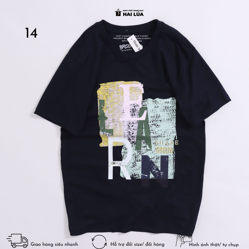 Áo thun in hình cổ tròn tay ngắn chất liệu thun cotton thoáng mát có size từ 50kg-85kg