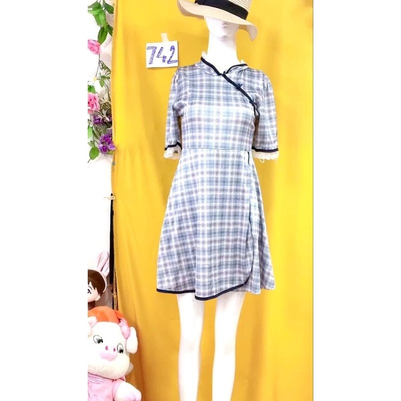 đầm sườn xám Thun caro (dưới size M). S742