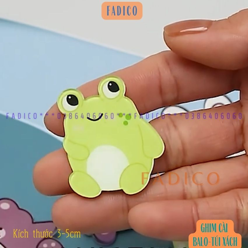 Ghim cài balo túi xách,Sticker cài áo, Pin cài balo hình ẾCH VÀ CHÓ dễ thương,kích thước 3-5cm nhựa acrylic-FADICO