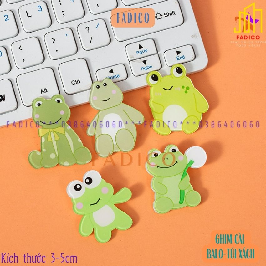 Ghim cài balo túi xách,Sticker cài áo, Pin cài balo hình ẾCH VÀ CHÓ dễ thương,kích thước 3-5cm nhựa acrylic-FADICO