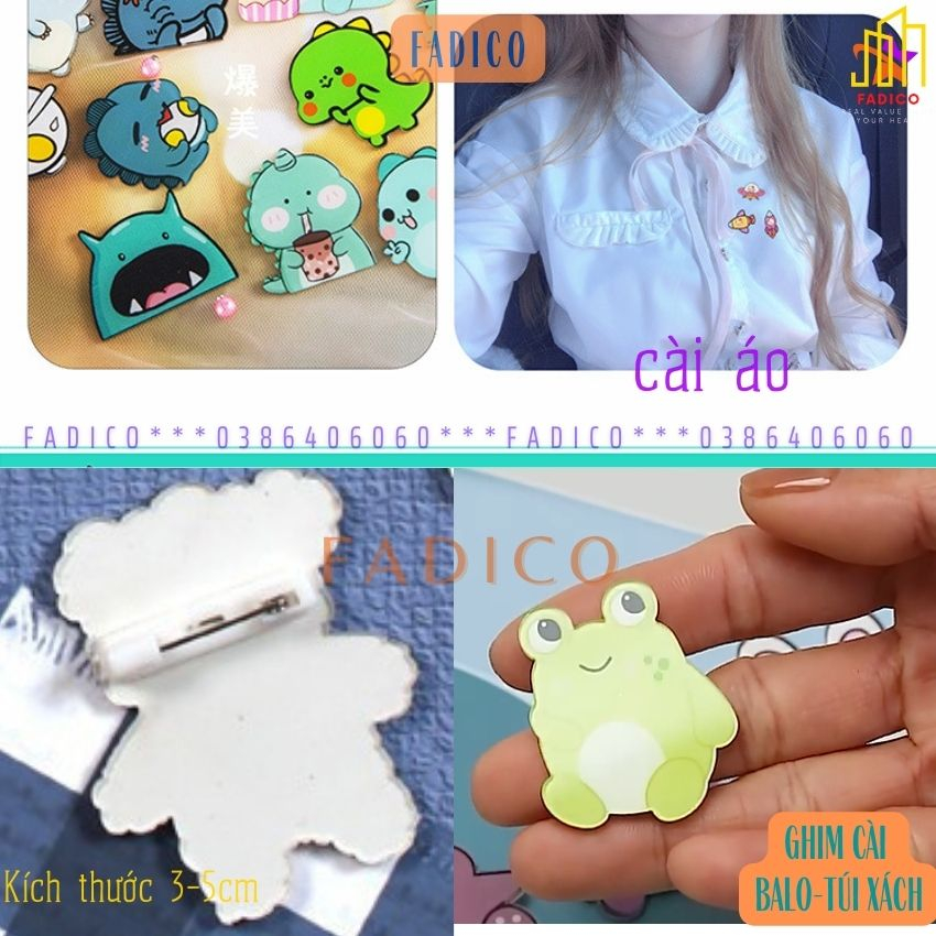 Ghim cài balo túi xách,Sticker cài áo, Pin cài balo hình ẾCH VÀ CHÓ dễ thương,kích thước 3-5cm nhựa acrylic-FADICO