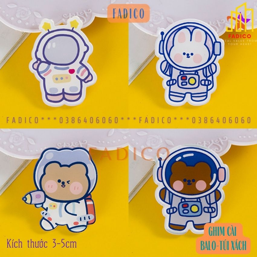Ghim cài balo túi xách,Sticker cài áo, Pin cài balo hình PHI HÀNH GIA dễ thương,kích thước 3-5cm nhựa acrylic-FADICO