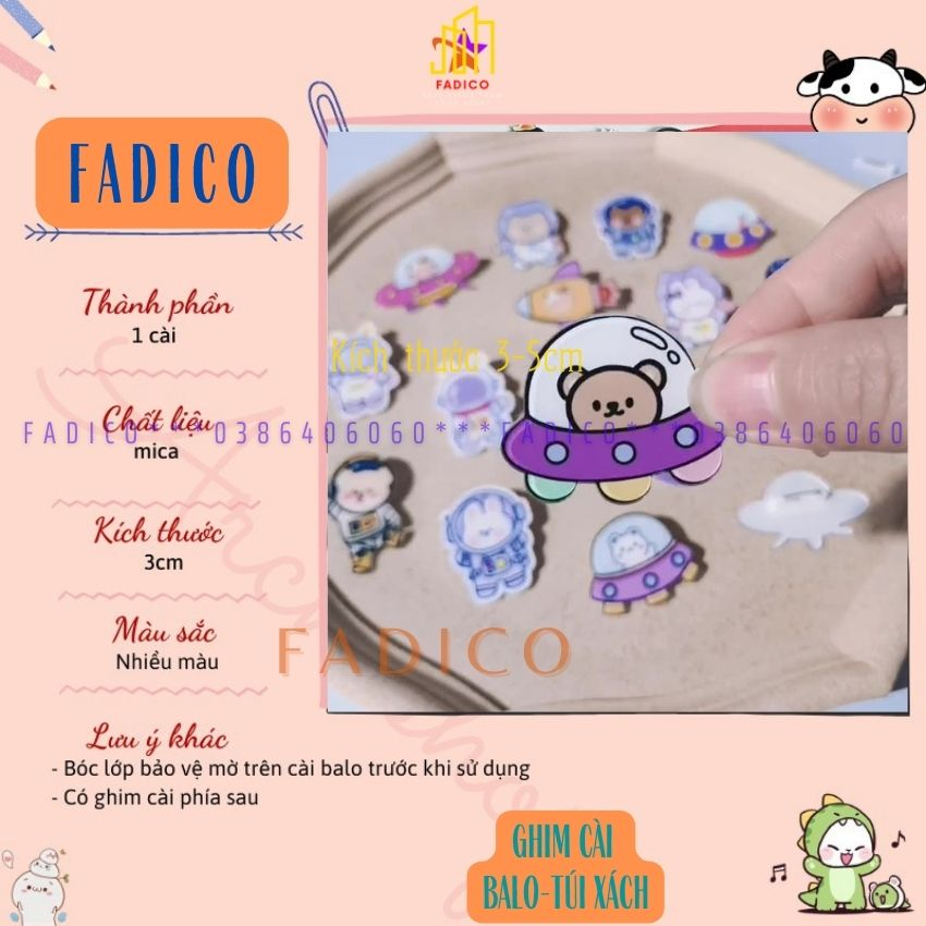 Ghim cài balo túi xách,Sticker cài áo, Pin cài balo hình PHI HÀNH GIA dễ thương,kích thước 3-5cm nhựa acrylic-FADICO