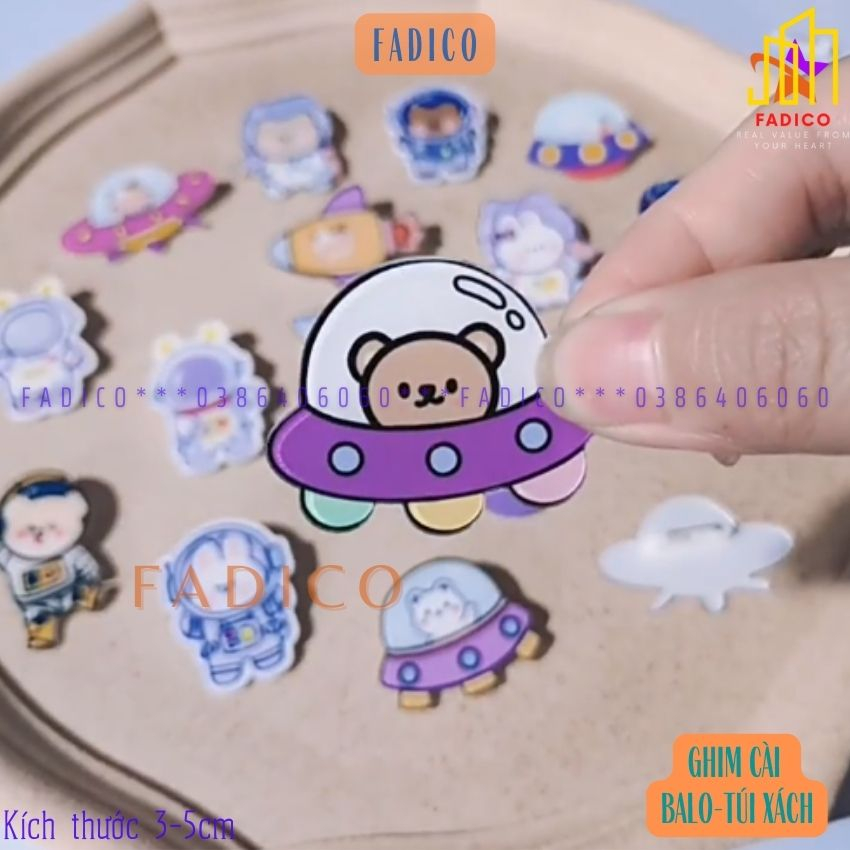 Ghim cài balo túi xách,Sticker cài áo, Pin cài balo hình PHI HÀNH GIA dễ thương,kích thước 3-5cm nhựa acrylic-FADICO