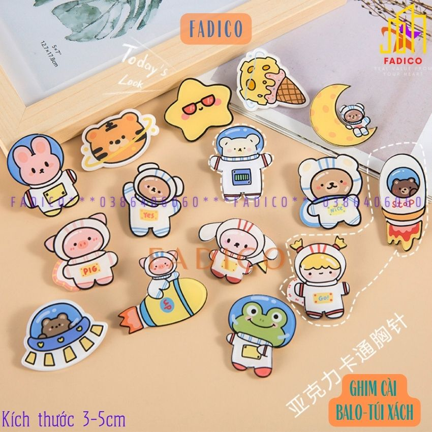 Ghim cài balo túi xách,Sticker cài áo, Pin cài balo hình PHI HÀNH GIA dễ thương,kích thước 3-5cm nhựa acrylic-FADICO