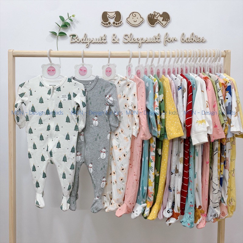 Sleepsuit KHÓA KÉO và CÚC BẤM bộ body dài tay mẫu mới 2023 hàng xuất dư các hãng cao cấp cho bé