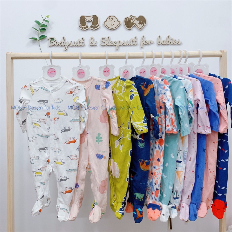 Sleepsuit KHÓA KÉO và CÚC BẤM bộ body dài tay mẫu mới 2023 hàng xuất dư các hãng cao cấp cho bé