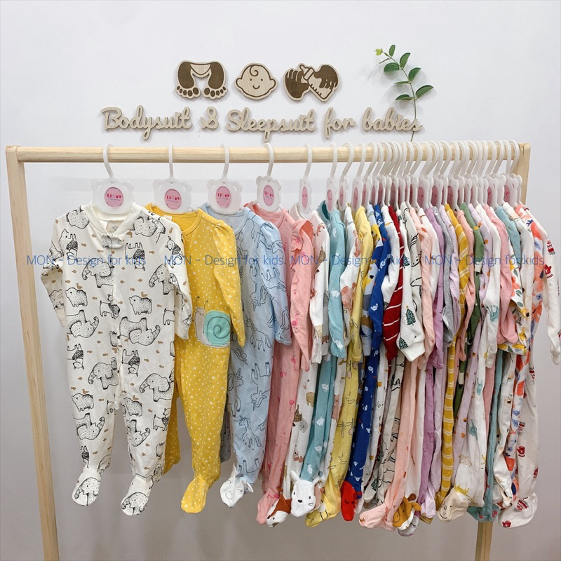 Sleepsuit KHÓA KÉO và CÚC BẤM bộ body dài tay mẫu mới 2023 hàng xuất dư các hãng cao cấp cho bé