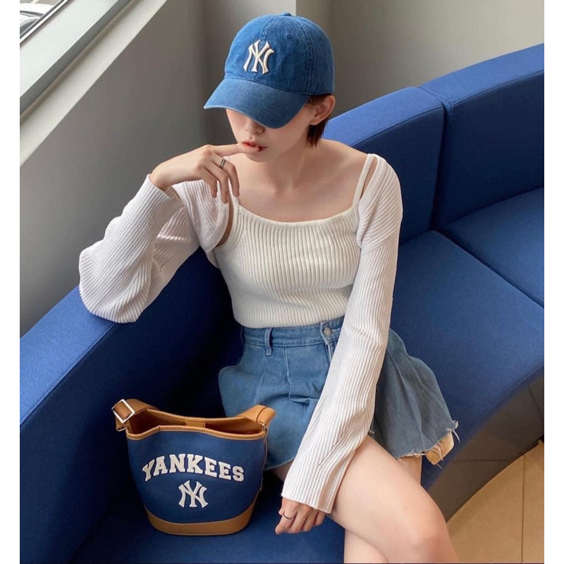 Mũ jean MLB chữ NY