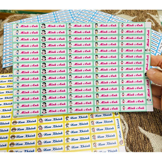 Sticker dán tên 1x4cm :73cái ép lụa