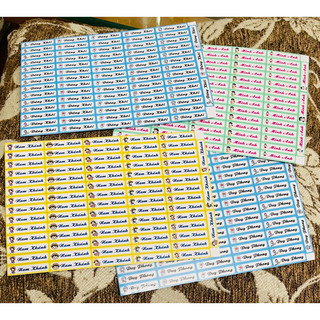 Sticker dán tên 1x4cm :73cái ép lụa