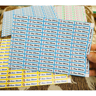 Sticker dán tên 1x4cm :73cái ép lụa