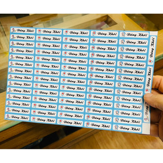 Sticker dán tên 1x4cm :73cái ép lụa