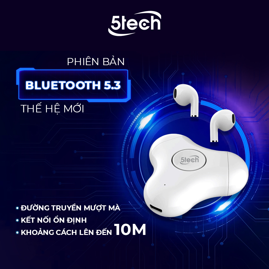 Tai nghe bluetooth 5TECH spin không dây, quay 360 độ, lọc tiếng ồn cho âm thanh sống động chơi game cực đã