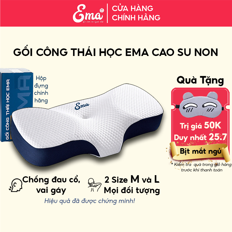 Gối Công Thái Học Ema Chất Liệu Cao Su Non Cao Cấp Giúp Ngủ Ngon Chống Đau Mỏi Cổ Vai Gáy Và Chống Ngáy Cho Người Lớn