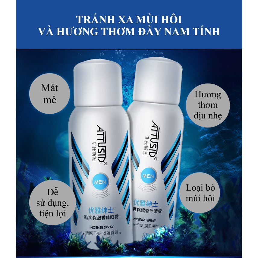 Xịt khử mùi mồ hôi toàn thân cho nam giới, ngăn mùi mồ hôi, khô thoáng body, mùi thơm, dạng xịt 80ml SPT11001