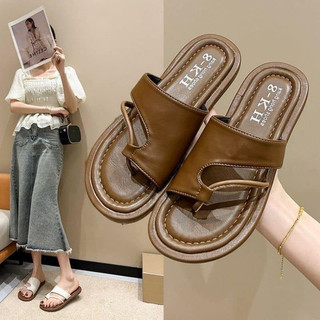 Dép lê nữ xỏ ngón chất da Hàn êm mượt mềm nhẹ êm chân dễ phối đồ