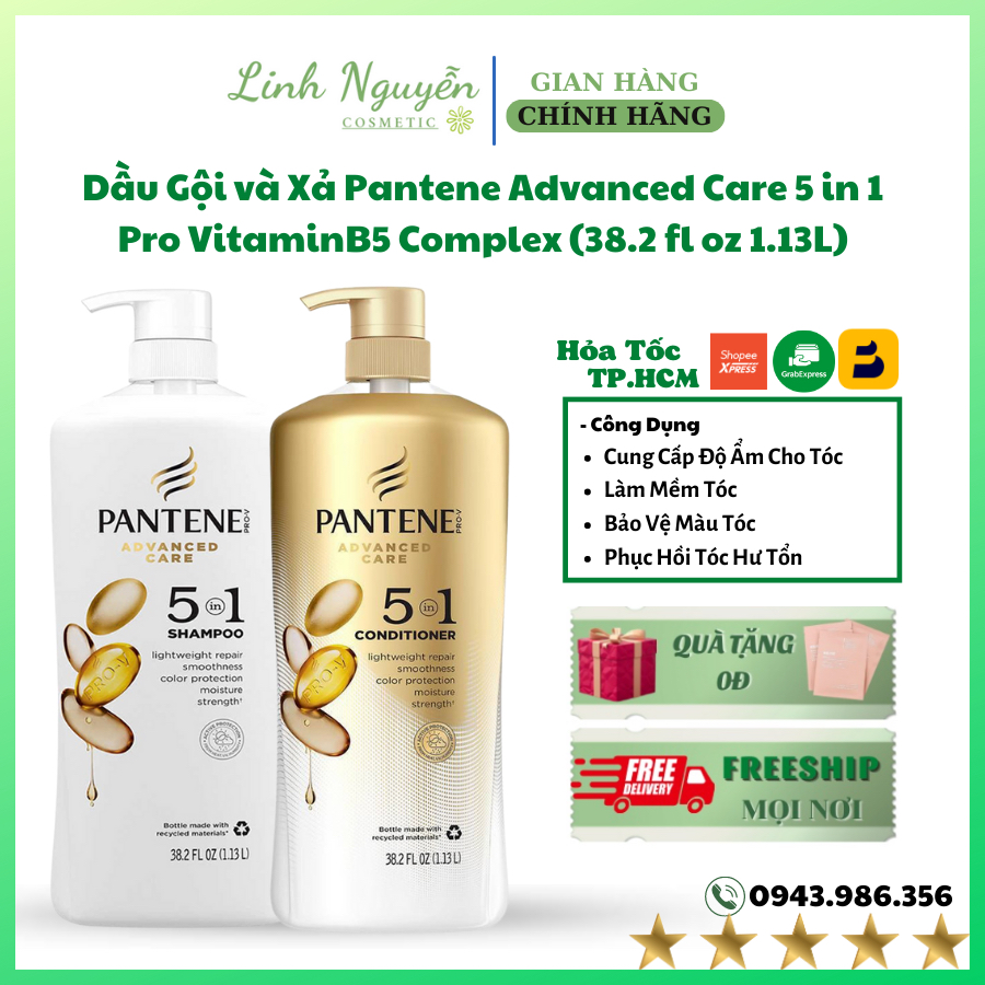 Dầu Gội và Xả Pantene Advanced Care 5 in 1 Pro VitaminB5 Complex (38.2 fl oz 1.13L)