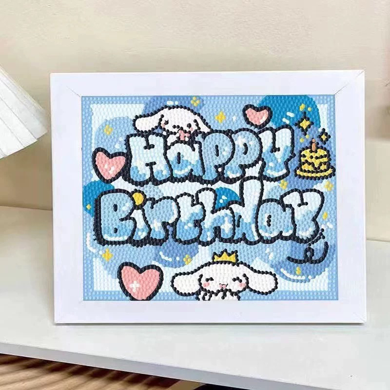 Bộ tranh đính đá 5D tự làm DIY hoạt hình Sanrio Kuromi Cinnamoroll Gấu dâu Losto Kitty chúc mừng sinh nhật