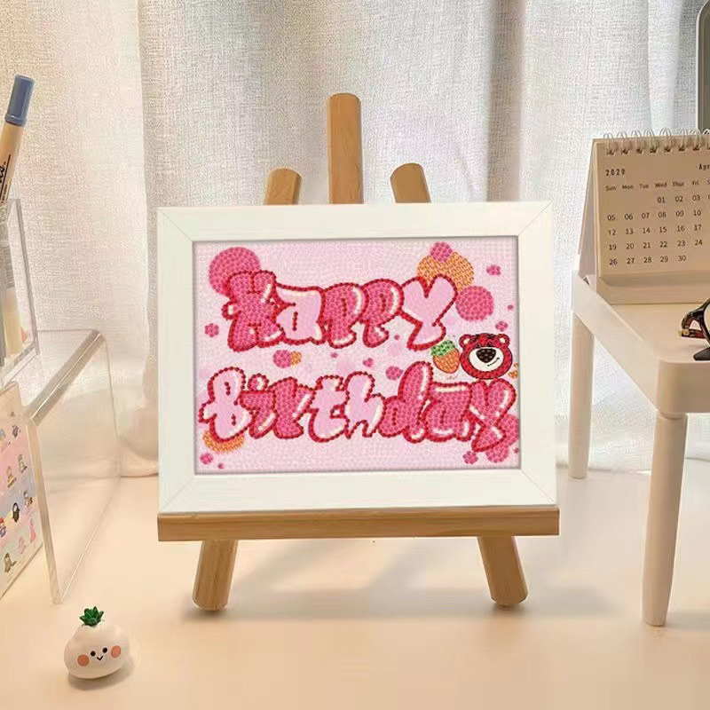 Bộ tranh đính đá 5D tự làm DIY hoạt hình Sanrio Kuromi Cinnamoroll Gấu dâu Losto Kitty chúc mừng sinh nhật