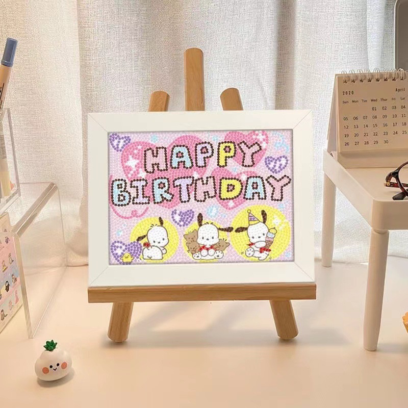 Bộ tranh đính đá 5D tự làm DIY hoạt hình Sanrio Kuromi Cinnamoroll Gấu dâu Losto Kitty chúc mừng sinh nhật