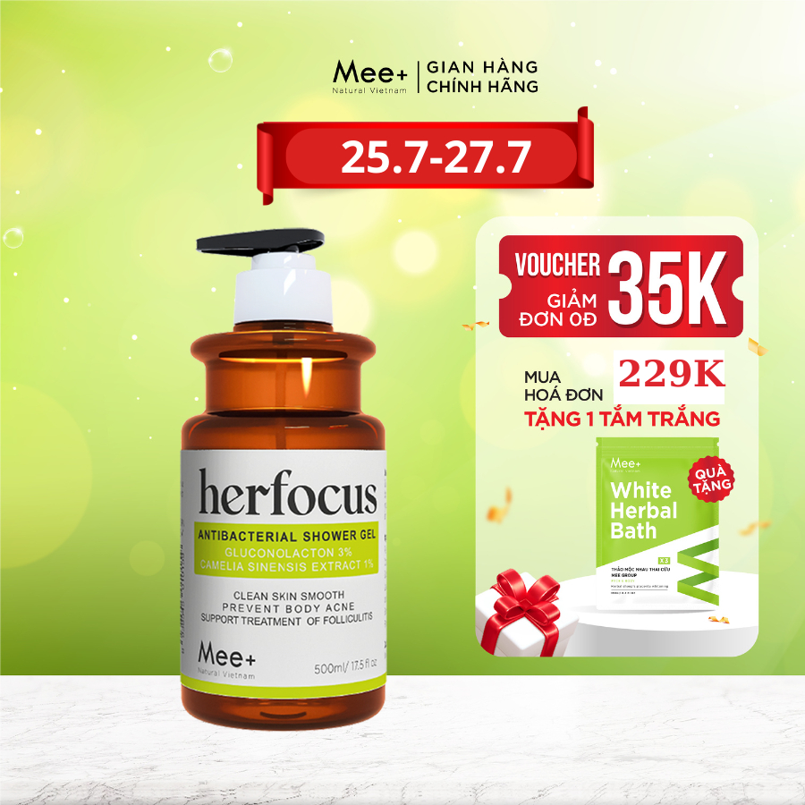 Sữa tắm viêm nang lông HERFOCUS - Sữa tắm thảo mộc giảm mụn, viêm nang lông Neem Leaf Shower Gel 500ml