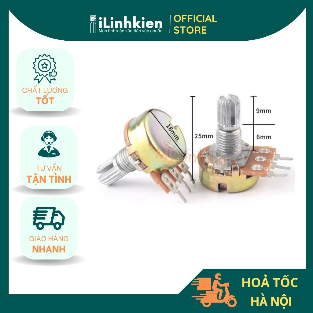 Chiết áp đơn 1K 2K 5K 10K 20K 50K 100K 250K 500K 1M WH148 15mm chất lượng cao.