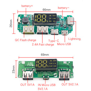 Mạch Sạc 18650 2 Cổng USB 5V 2.4A Micro/Type-C Có Đèn Led - B005