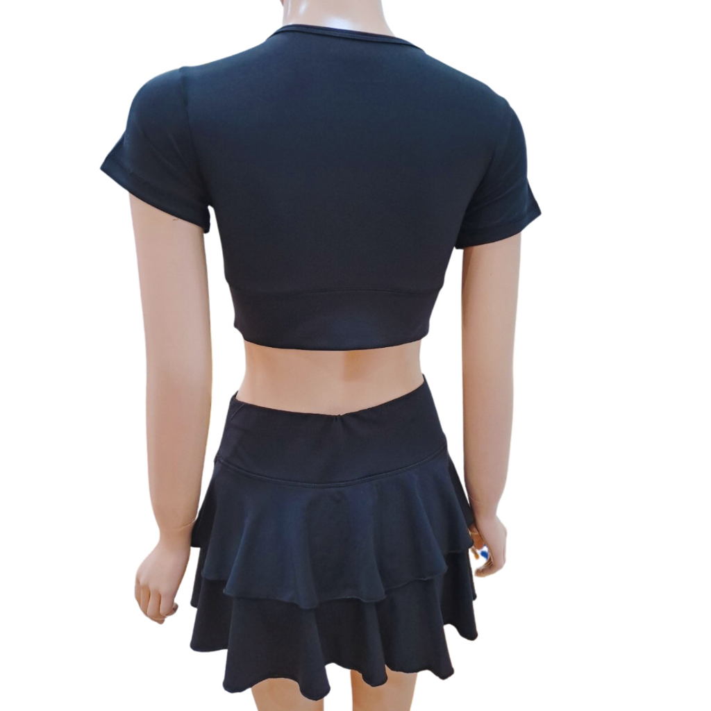 Đồ tập gym, aerobic nữ, đồ đi biển nữ gồm áo croptop ngắn tay kết hợp quần chân váy xoè 2 tầng của easy.store8595.