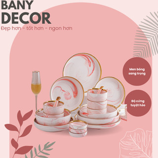 [BÁN LẺ] Tô Chén, Bát Dĩa Gốm Sứ Màu Loang Hồng - Men Bóng Vân Đá Bắc Âu - Bảo Hành Vận Chuyển - Bany Decor